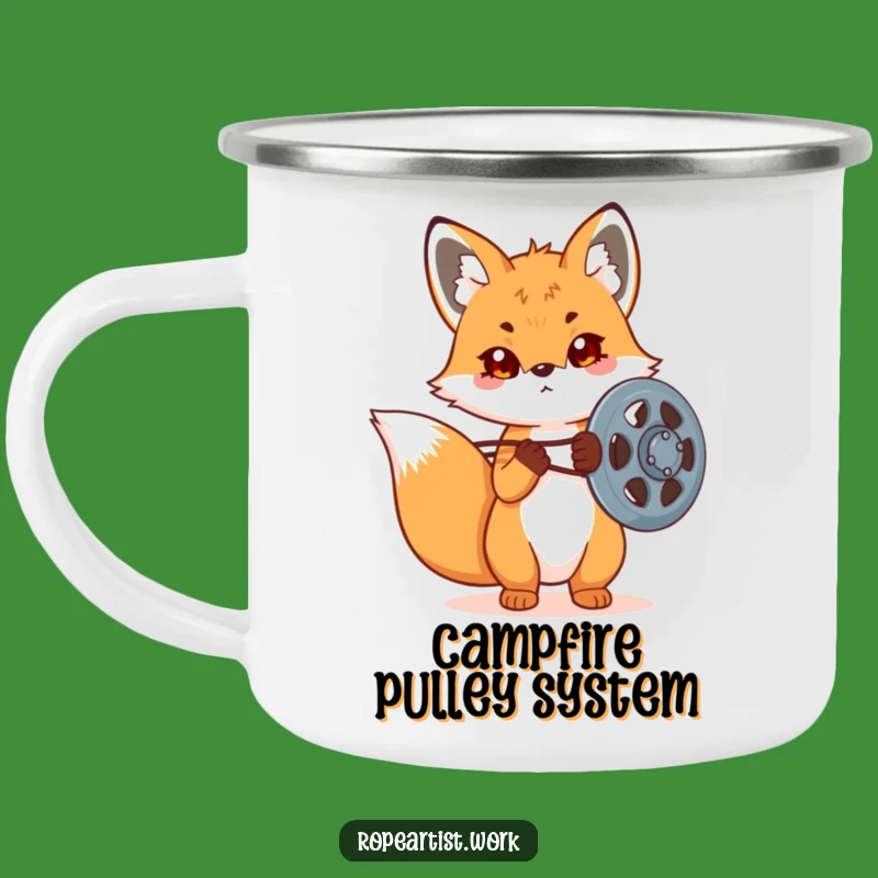Funny Kawaii Fox Pulley Camping Mug: Adventure Mechanic's Fuel, Great Gift