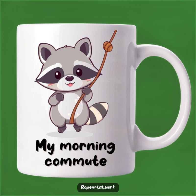 Funny Kawaii Raccoon Rope Swing Mug: Adorable Animal Acrobat for a Hilarious Gift