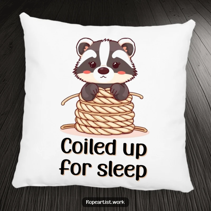 Funny Kawaii Badger Pillow featuring a cute badger balancing ropes, offering comforting support and a humorous decorative element.