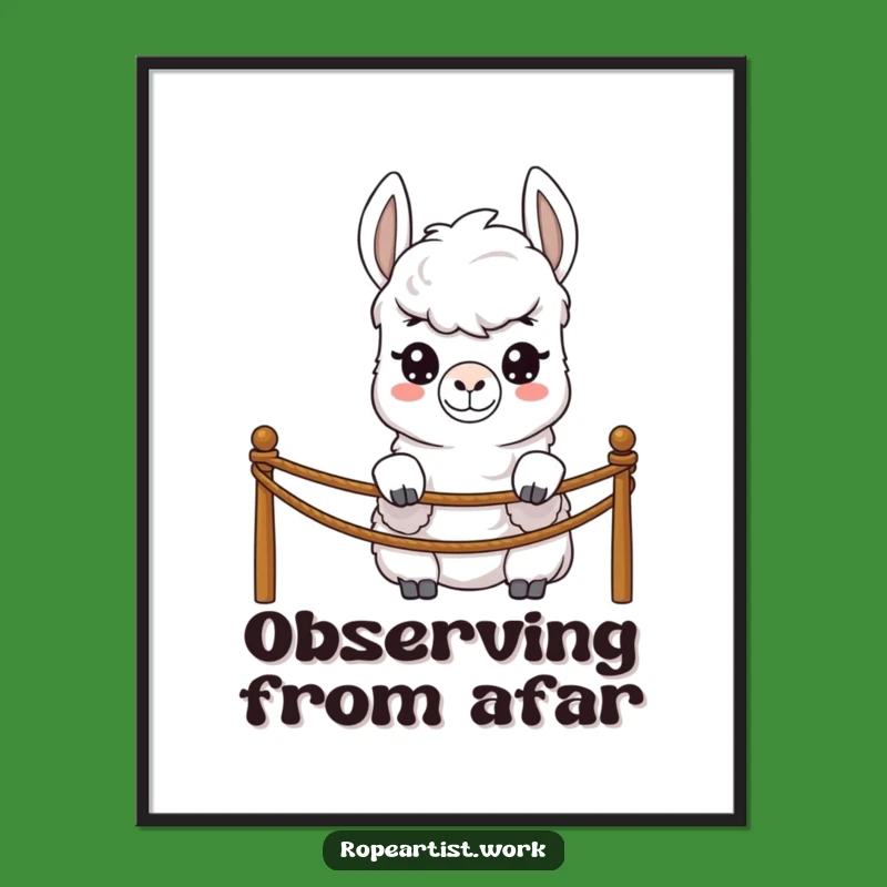 Funny Llama Digital Art - Shy Peeking Print, Instant Introvert Gift