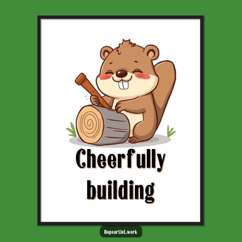 Funny Kawaii Beaver Poster: Enthusiastic Sawyer Art Gift