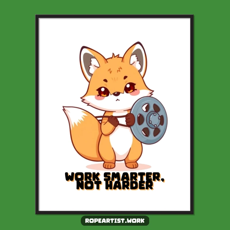 Funny Kawaii Fox Pulley Poster: Determined Mechanic Art for a Whimsical Gift Wall