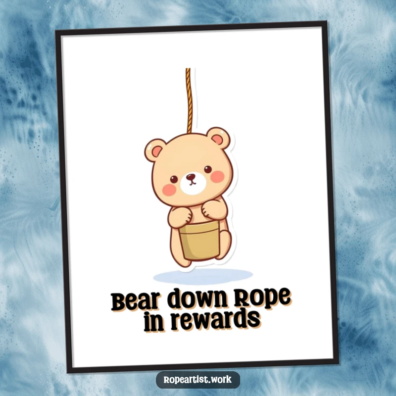 Funny Free Printable Wall Art: An adorable bear character carefully lowering a bucket with a rope, bringing a sense of gentle service.