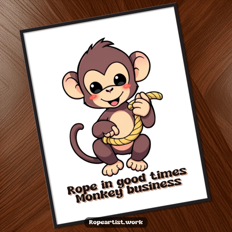 Funny Free Printable Wall Art: A playful monkey character holding a coiled rope, bringing jungle vibes and humor to any room.