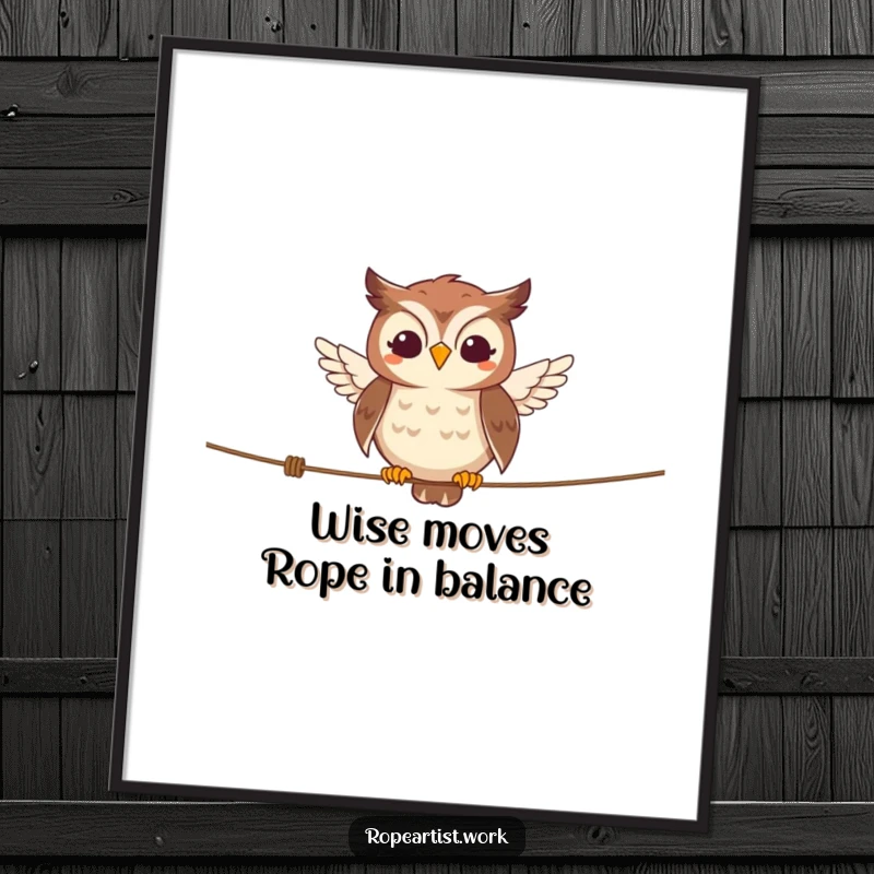 Funny Free Printable Wall Art: A smiling owl character balancing expertly on a tightrope, adding a touch of humor and sophistication.