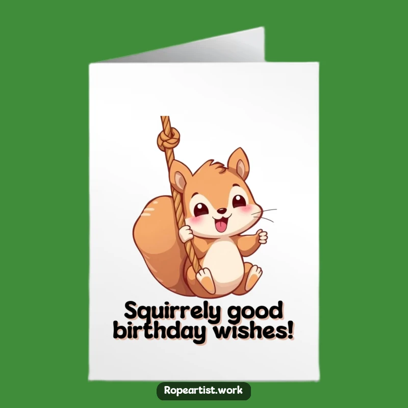 Free Printable Birthday Card: Kawaii Squirrel Rope Swing, Hilarious Downloadable Gift for Fun