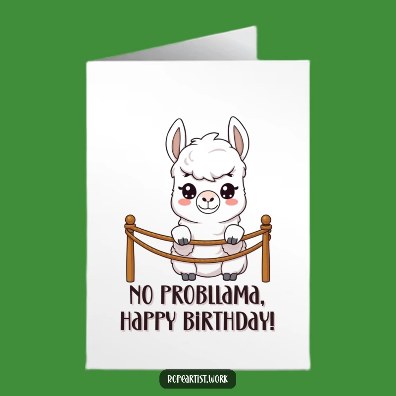 Free Printable Birthday Card: Shy Llama Rope Peek, Hilarious Downloadable Gift for Fun