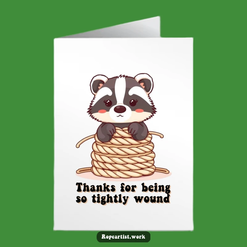 Free Printable Thank You Card: Funny Kawaii Badger Ropes, Gratitude Downloadable
