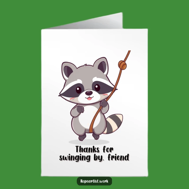 Free Printable Thank You Card: Funny Kawaii Raccoon Swinging, Express Gratitude Downloadable