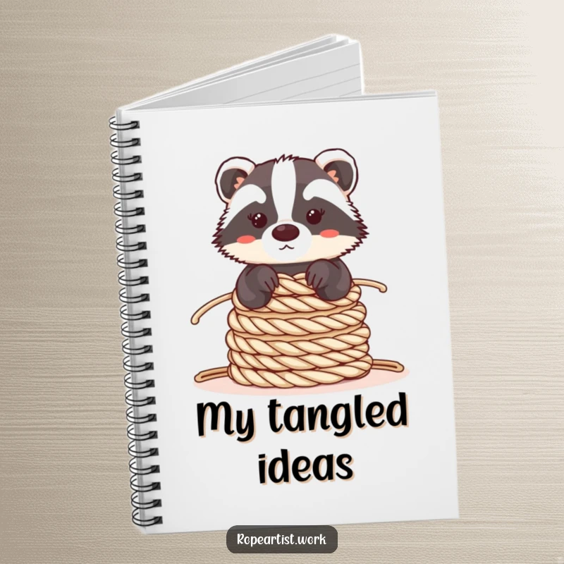 Funny Kawaii Badger Notebook with a cute badger balancing ropes, perfect for journaling, note-taking, and organized thoughts.