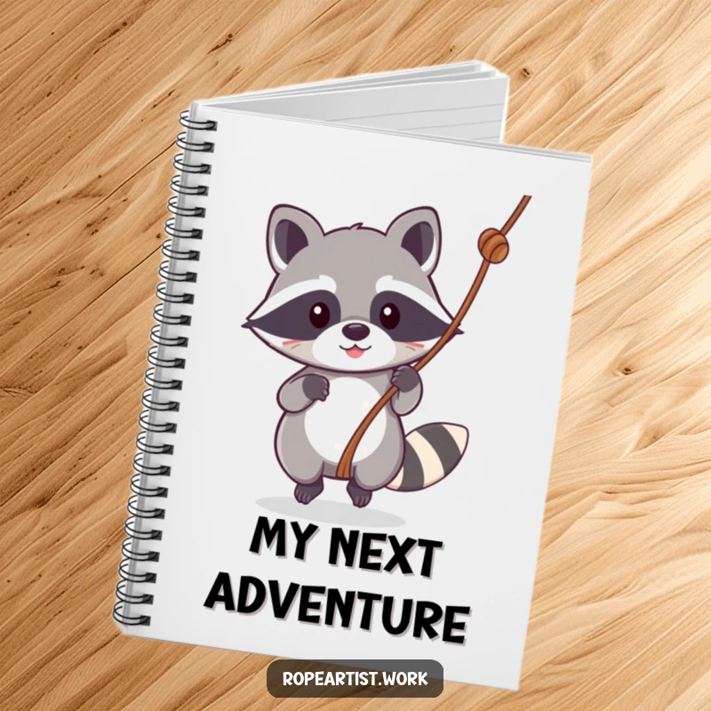 Funny Kawaii Raccoon Notebook with a cute raccoon swinging, perfect for journaling, note-taking, and adding humor to daily tasks.